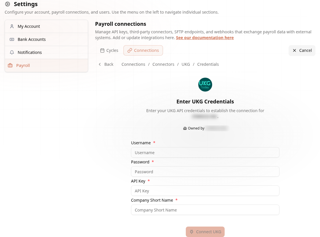 Enter UKG credentials