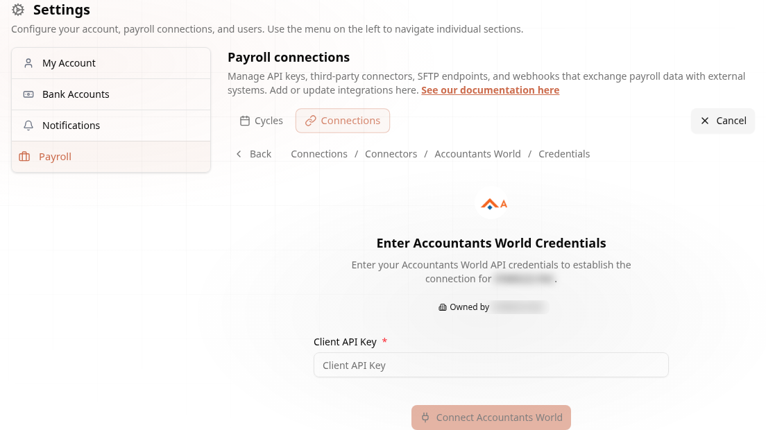 Enter Accountants World credentials