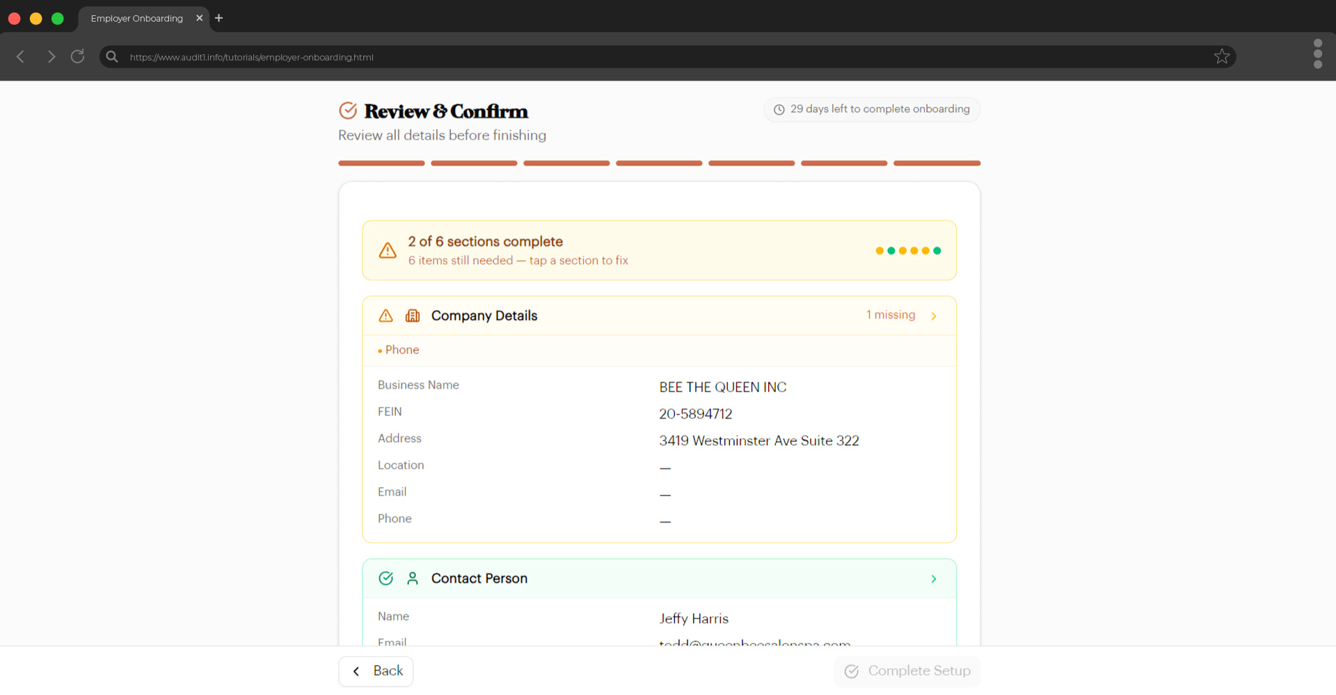 Review and confirm step