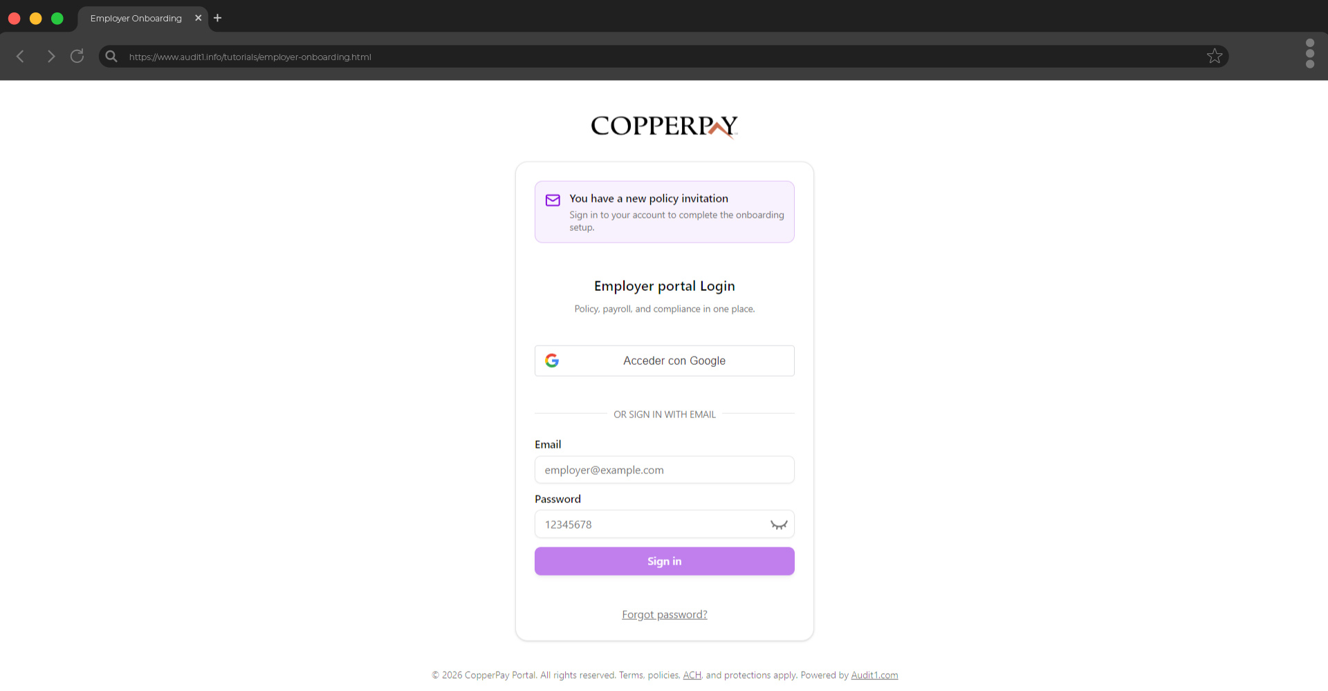 Login page with invitation banner