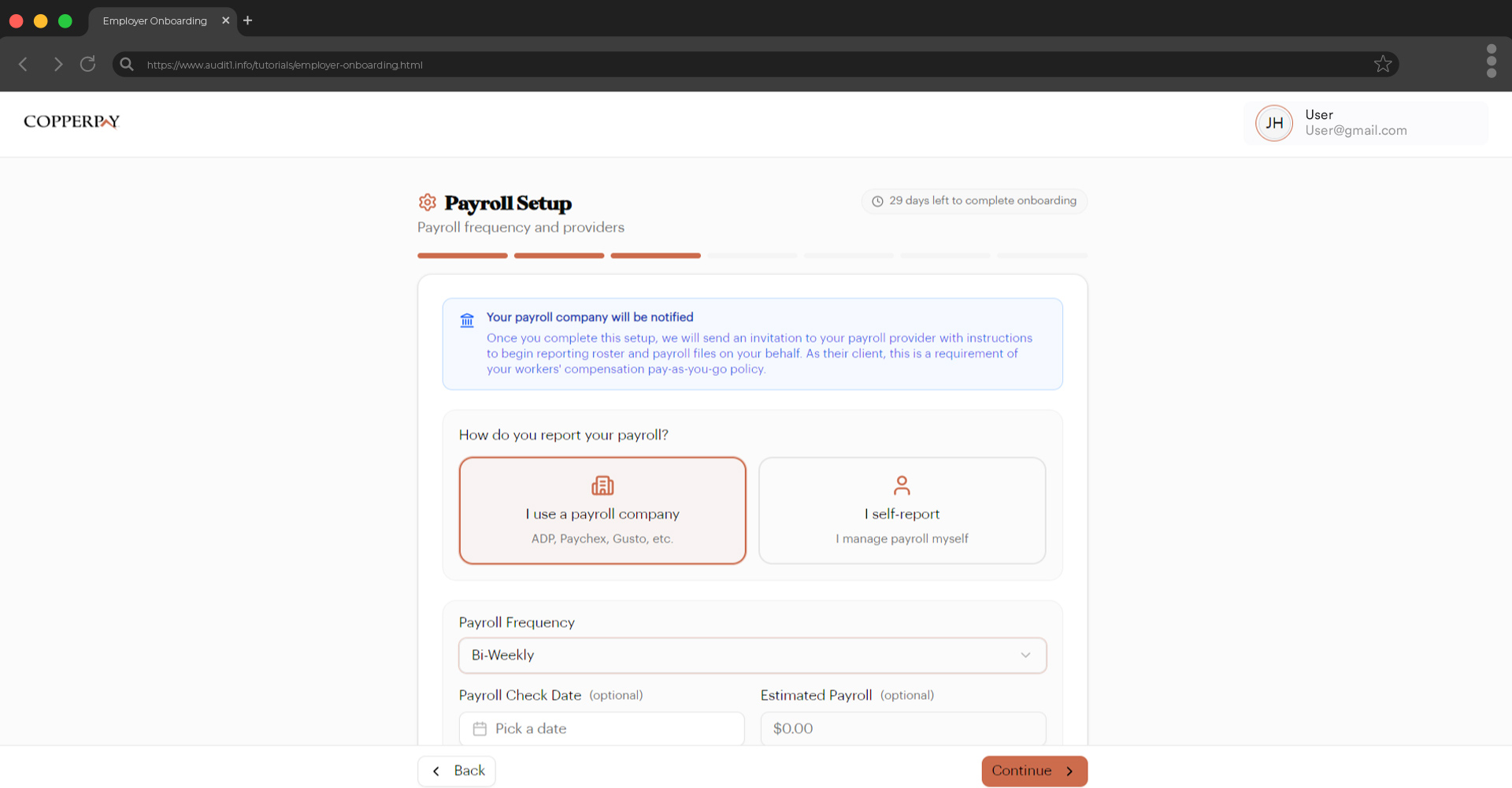Payroll setup — payroll company path