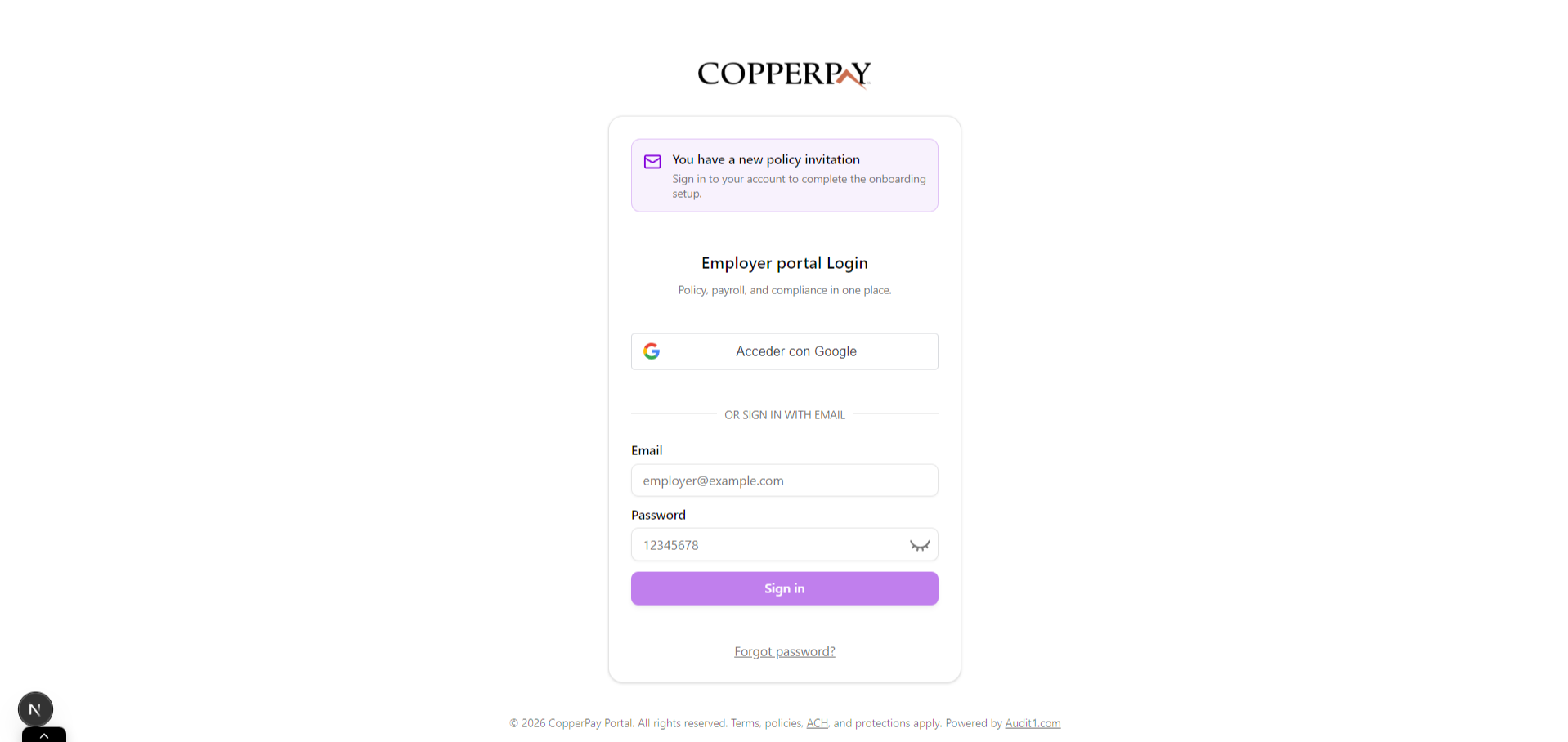 Login page with invitation banner