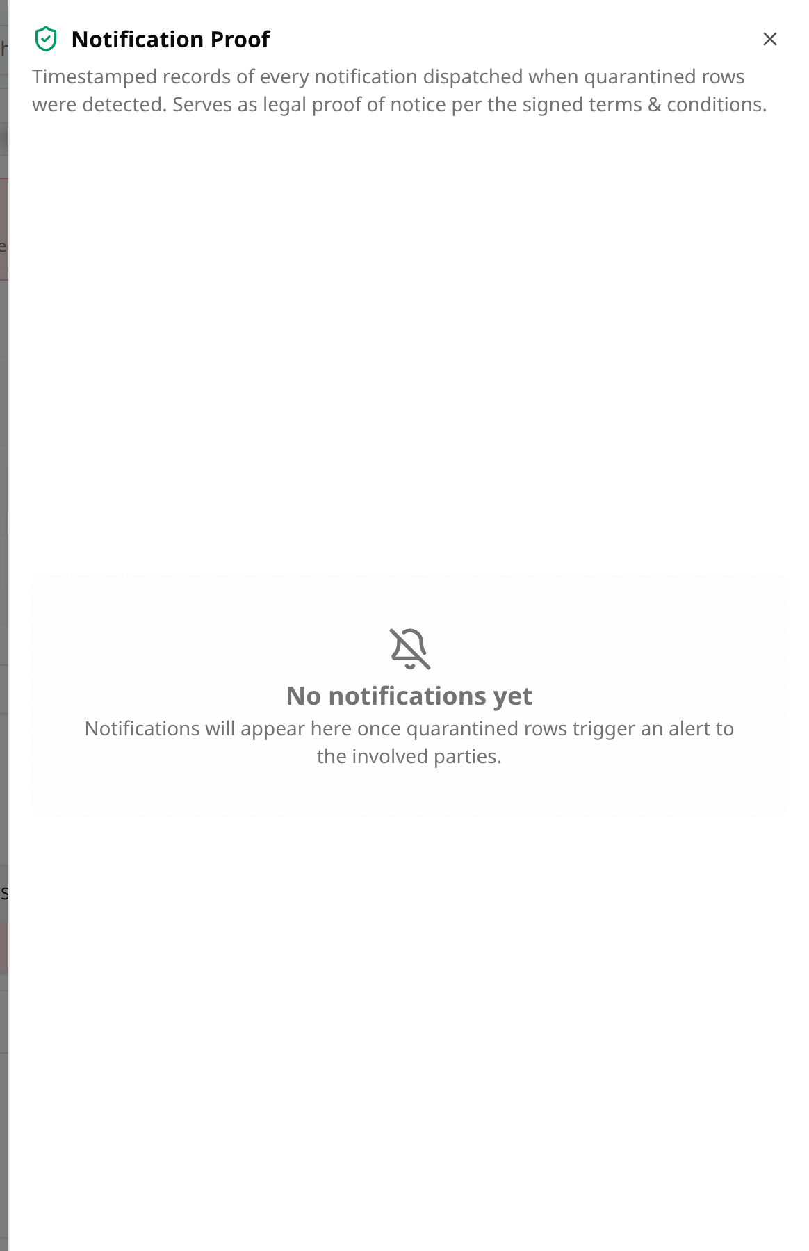 The Notification Proof panel described as a legal proof of notice