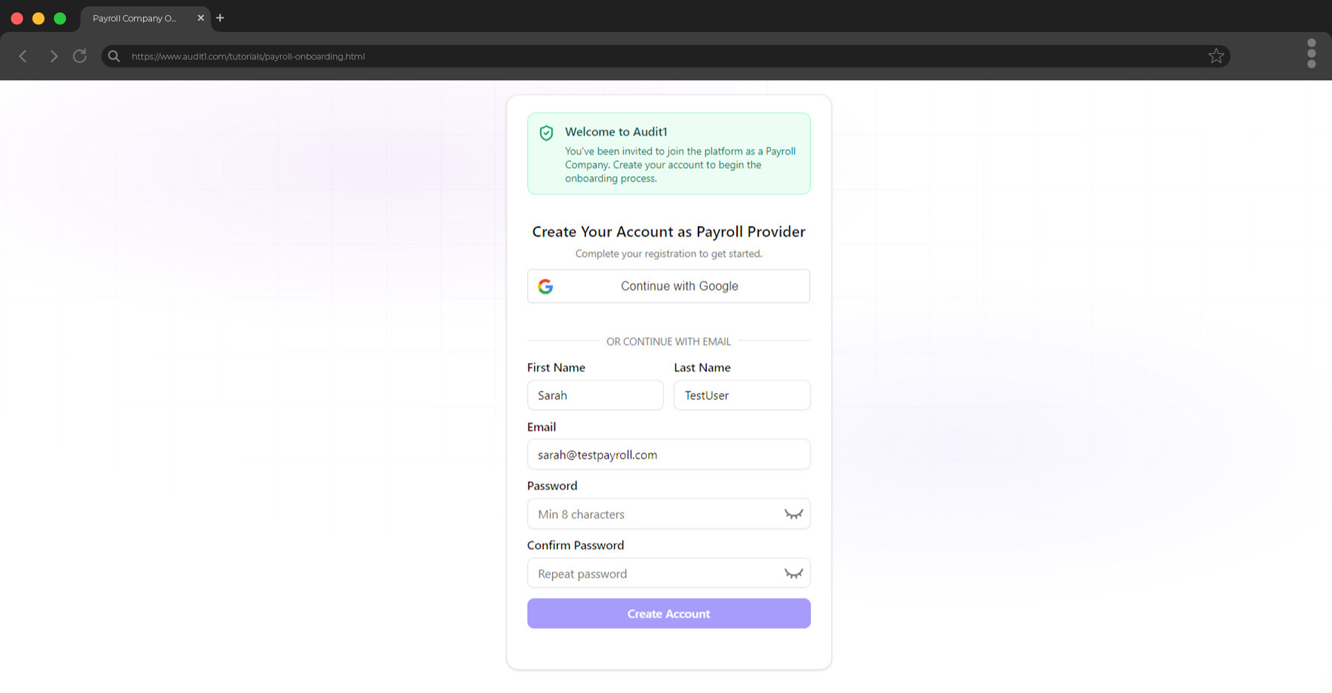 Registration page — admin invite
