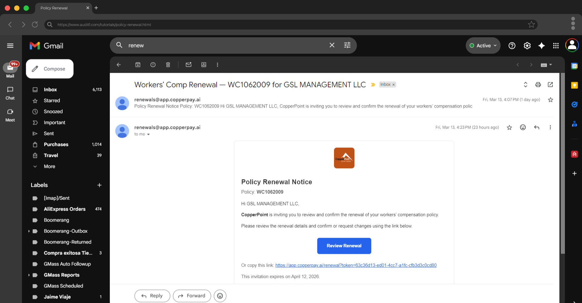 Renewal invitation email