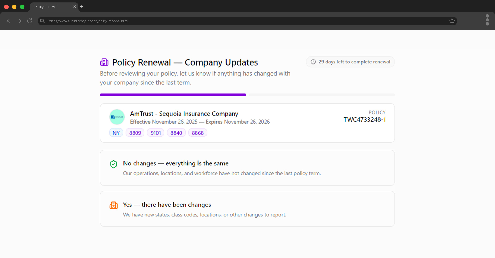 Company updates — choose no changes or report changes