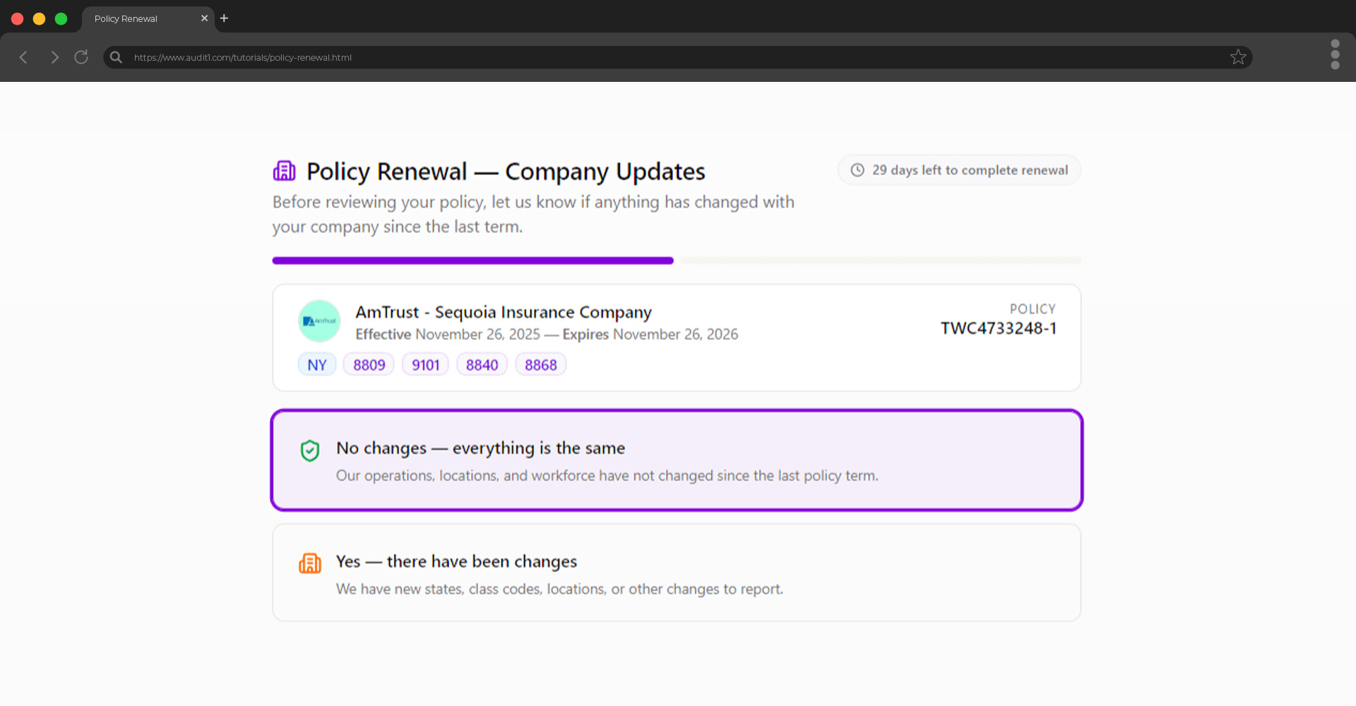 No changes option selected