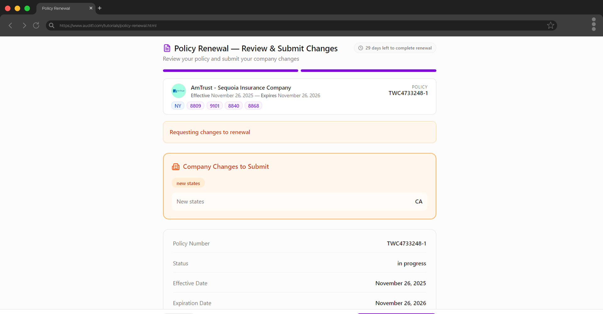 Review page with changes