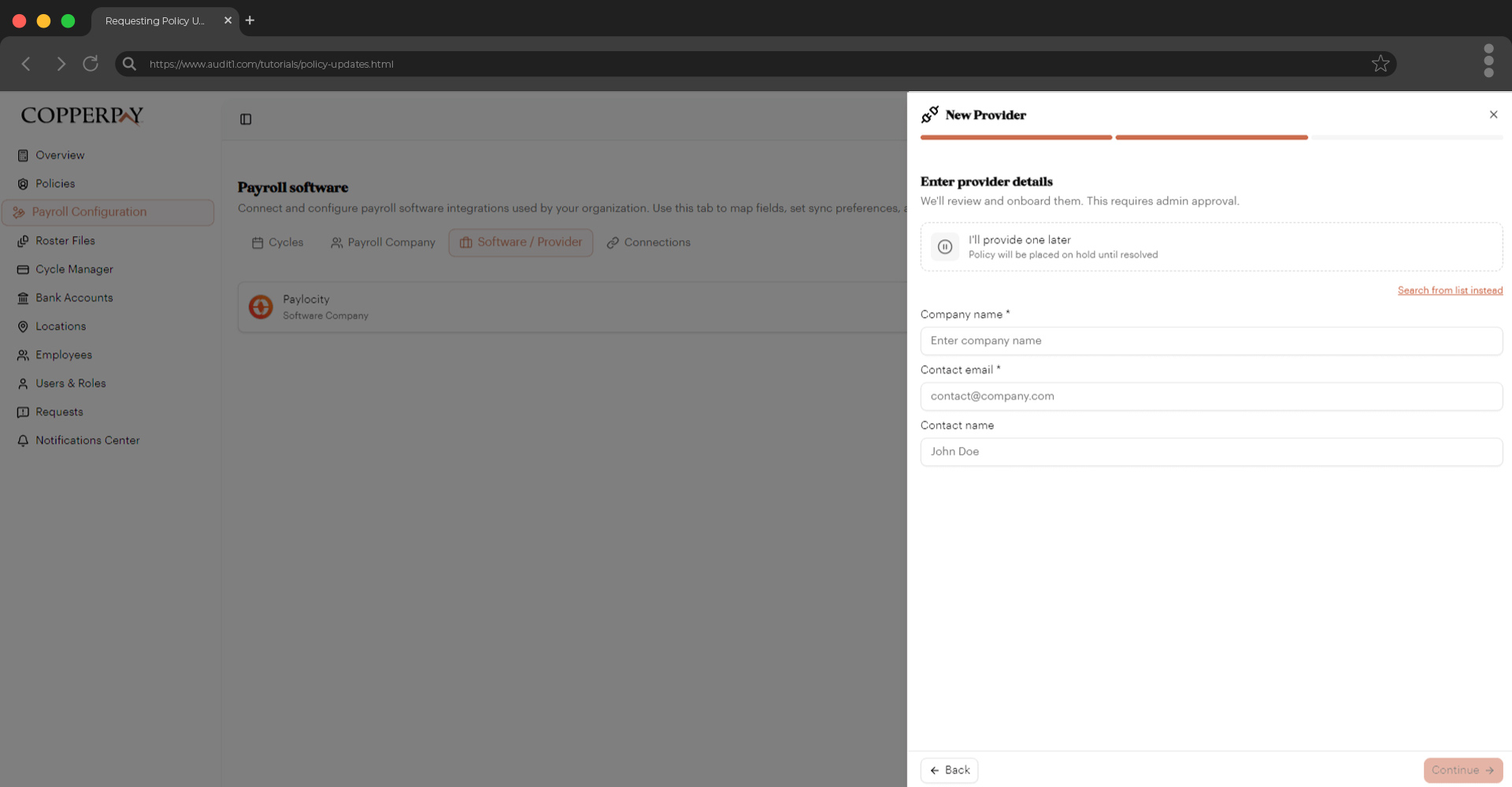 Manual provider entry form