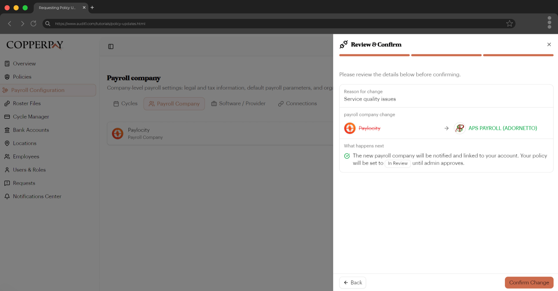 Review and confirm provider change